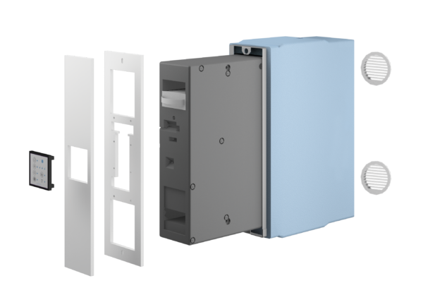 Helty Flow40 facciata prodotto esploso plexi bianco griglie tonde