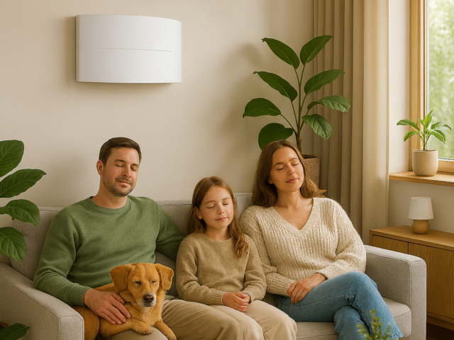 famiglia respira salute con vmc in salotto