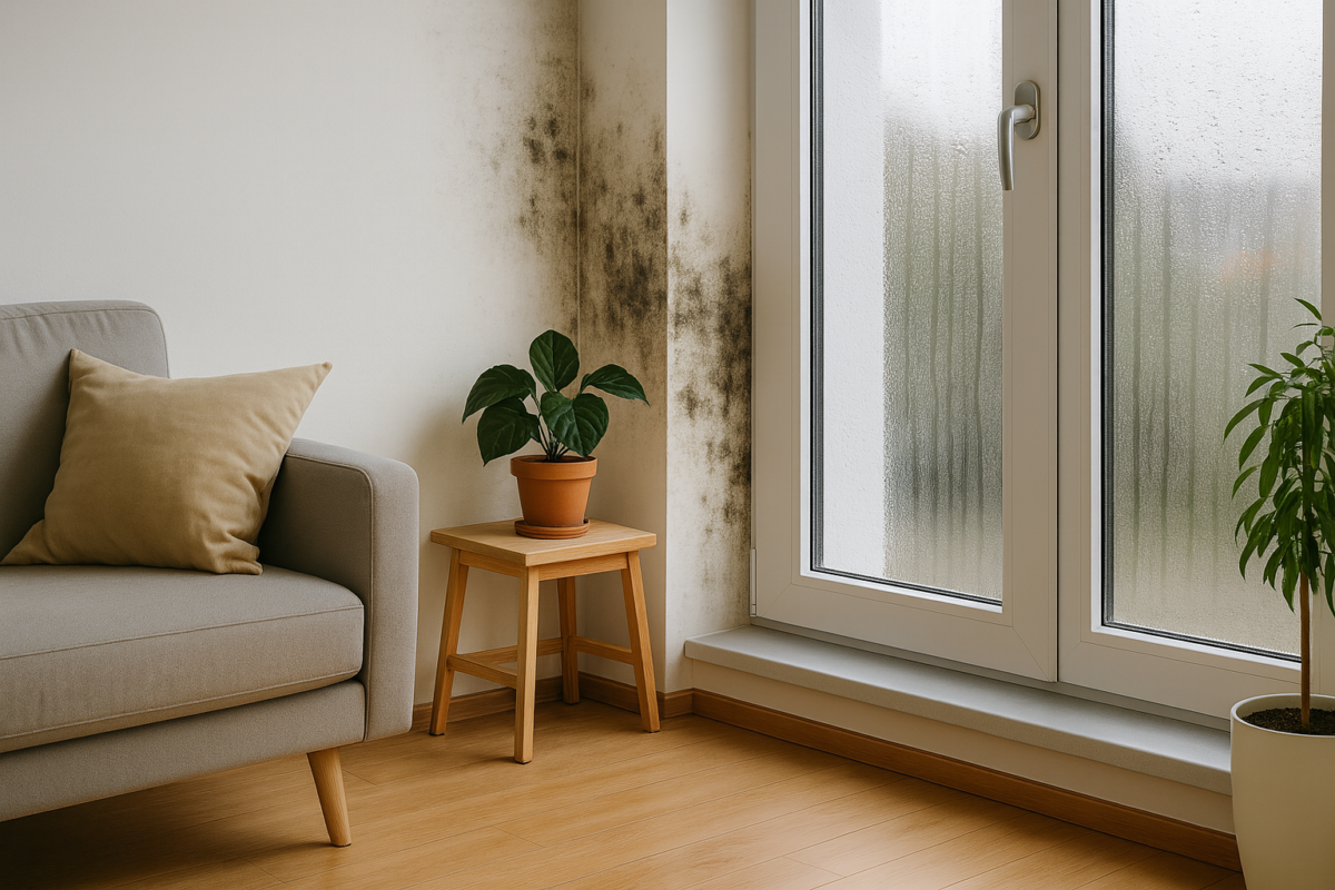 muffa su parete vicino a serramento per mancato ricambio aria