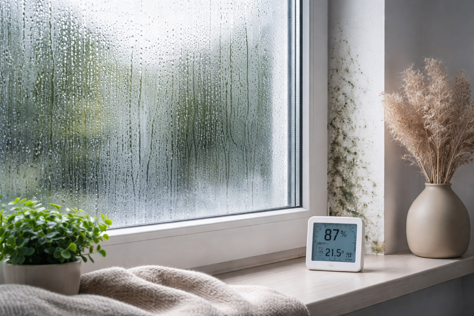 umidità in casa - finestra con gocce e muffa sul muro