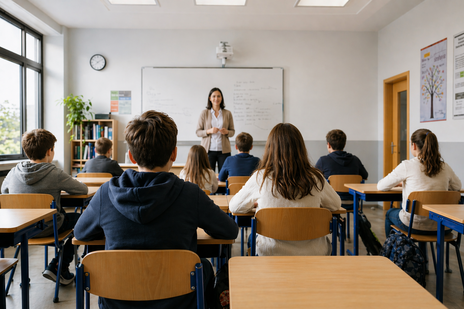 aula scolastica con ragazzi che fanno lezione