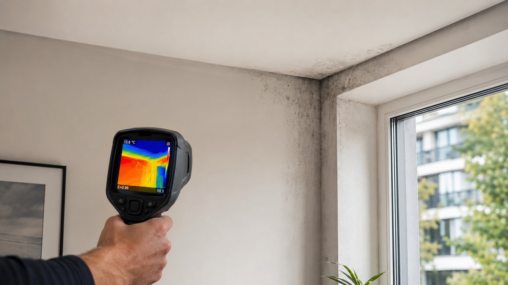 termografia a infrarossi su ambiente domestico con muffa