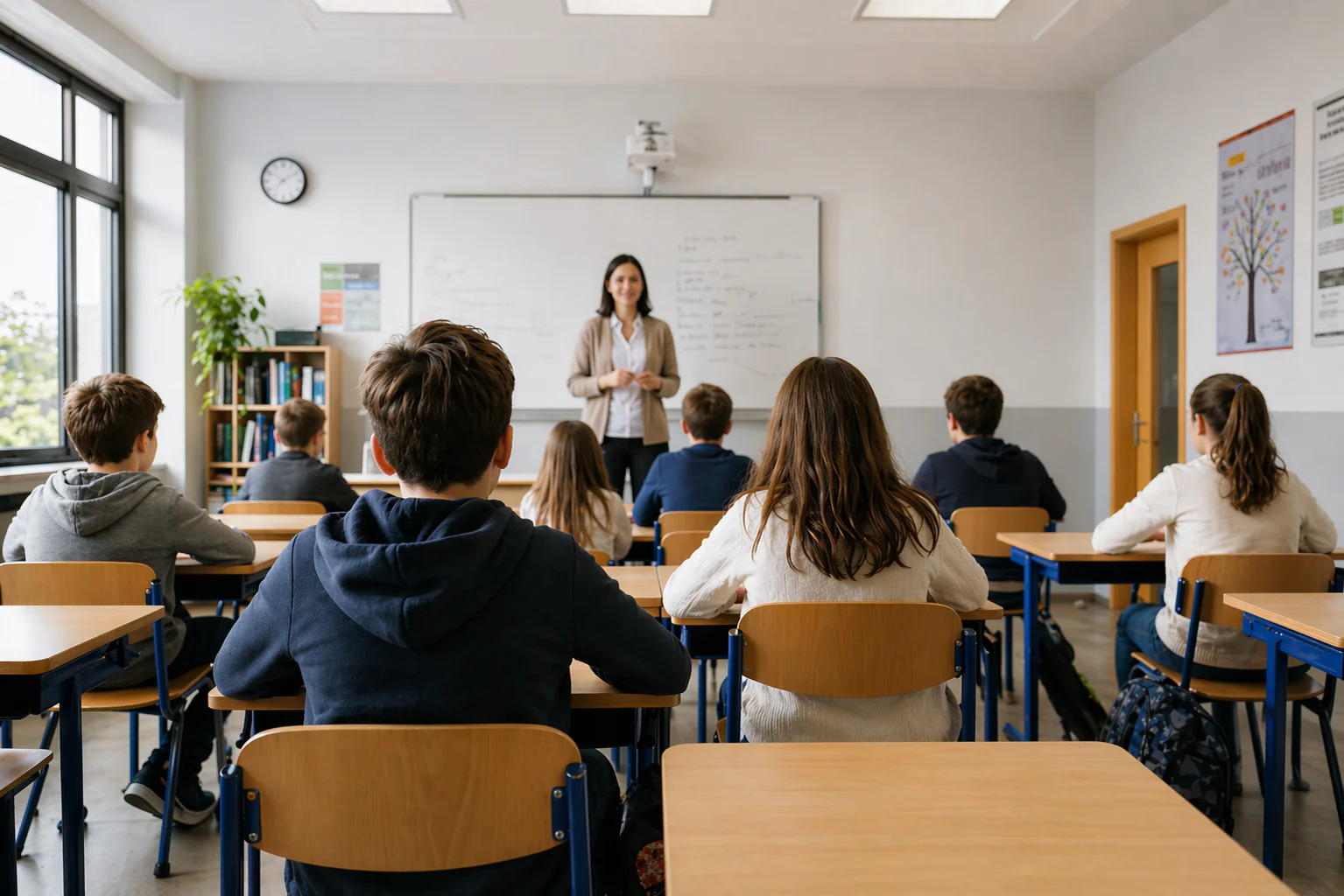 aula scolastica con ragazzi che fanno lezione